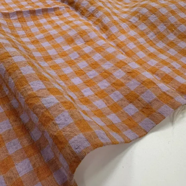 100% Linen Yarn-Dyed Gingham Washed Fabric | 180gsm, 140cm Width - Image 3