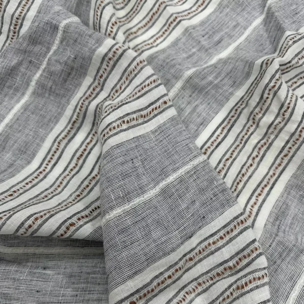 100% Linen Yarn-Dyed Jacquard Stripe Washed Fabric | 165gsm, 140cm Width - Image 6