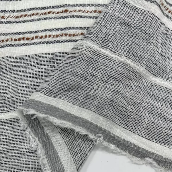 100% Linen Yarn-Dyed Jacquard Stripe Washed Fabric | 165gsm, 140cm Width - Image 2