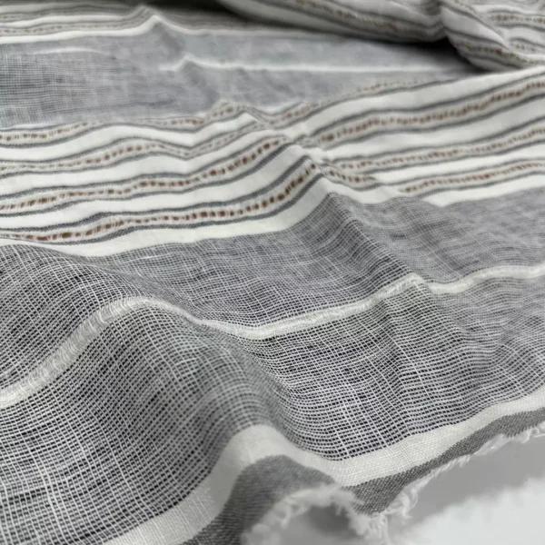 100% Linen Yarn-Dyed Jacquard Stripe Washed Fabric | 165gsm, 140cm Width - Image 3