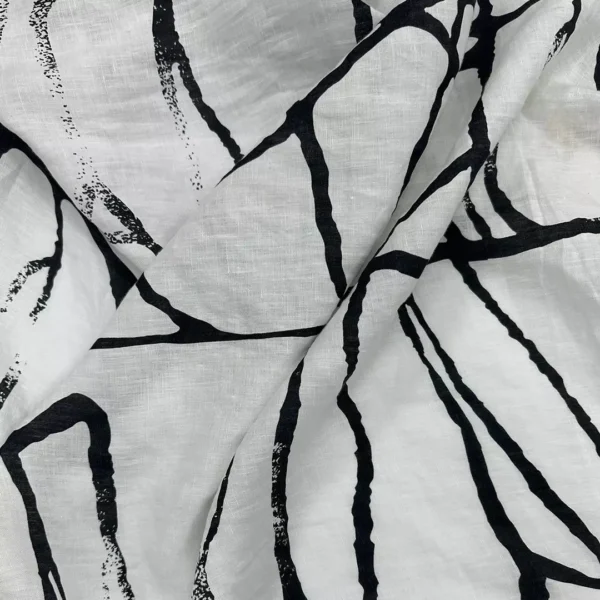 100% Linen Washed Printed Fabric | Abstract Black-on-White Design | 160gsm, 140cm Width - Image 5