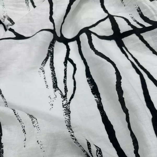100% Linen Washed Printed Fabric | Abstract Black-on-White Design | 160gsm, 140cm Width - Image 3