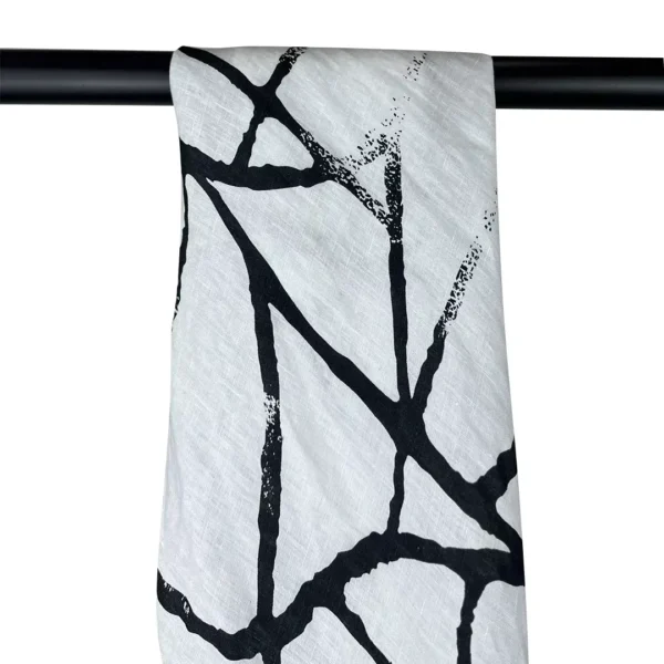 100% Linen Washed Printed Fabric | Abstract Black-on-White Design | 160gsm, 140cm Width