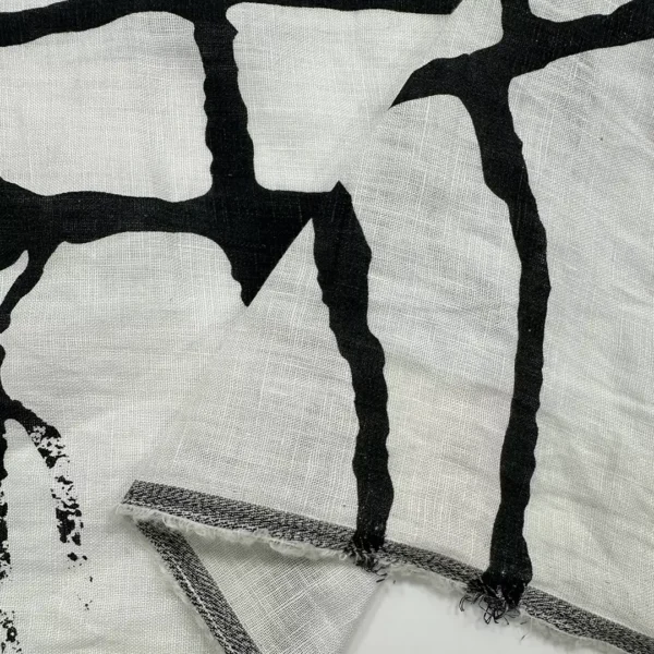 100% Linen Washed Printed Fabric | Abstract Black-on-White Design | 160gsm, 140cm Width - Image 2