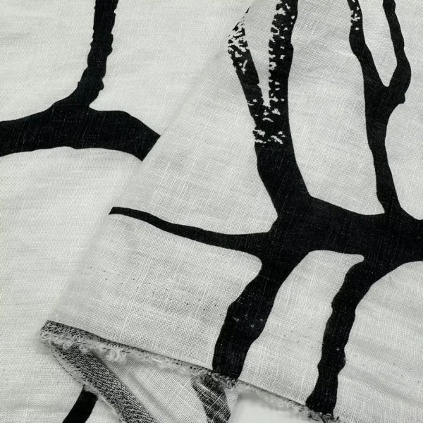 100% Linen Washed Printed Fabric | Abstract Black-on-White Design | 160gsm, 140cm Width - Image 6