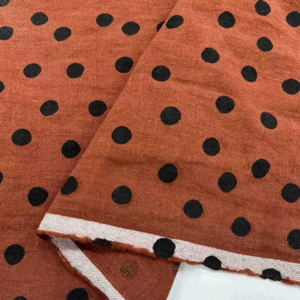 100% Linen Hand-Printed Washed Fabric | Polka Dot Pattern | 185gsm, 140cm Width - Image 2