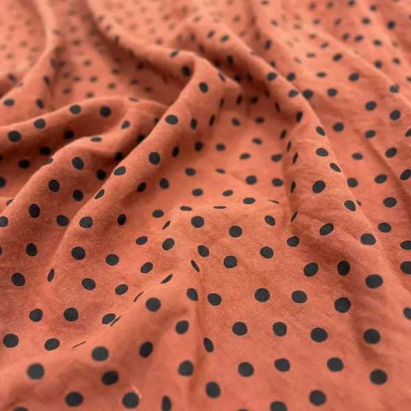 100% Linen Hand-Printed Washed Fabric | Polka Dot Pattern | 185gsm, 140cm Width - Image 3