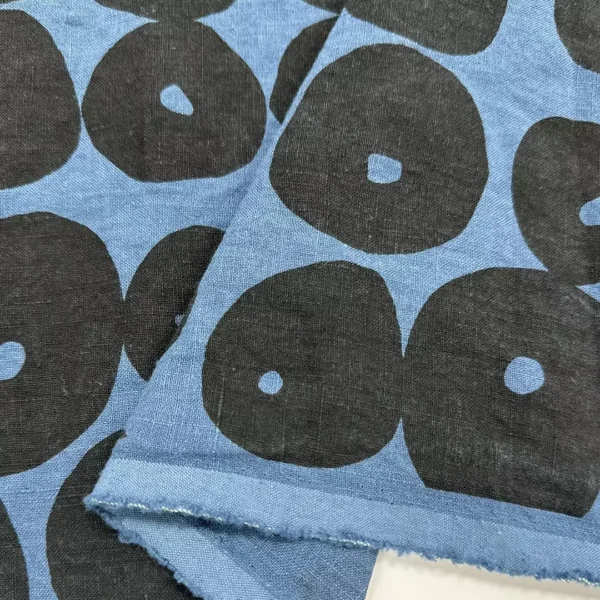 100% Linen Hand-Printed Washed Fabric | Large Circle Pattern | 185gsm, 140cm Width - Image 2