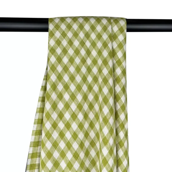 Yarn Dyed Washed Linen Gingham Fabric – Green Check – 100% Linen – 180gsm – 140cm