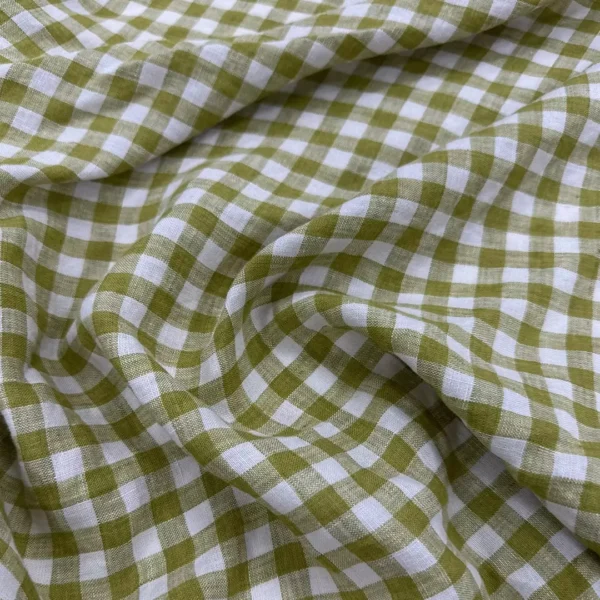 Yarn Dyed Washed Linen Gingham Fabric – Green Check – 100% Linen – 180gsm – 140cm - Image 3