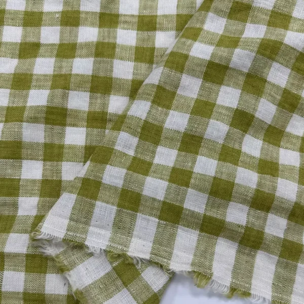 Yarn Dyed Washed Linen Gingham Fabric – Green Check – 100% Linen – 180gsm – 140cm - Image 2