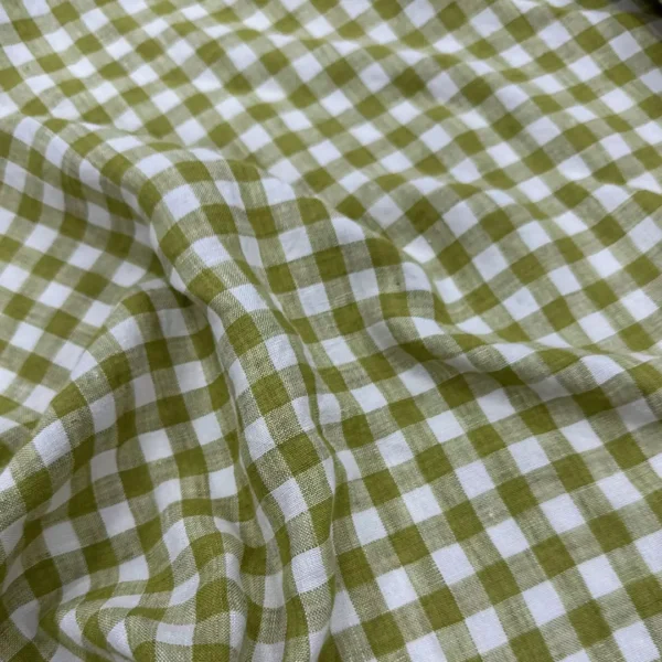 Yarn Dyed Washed Linen Gingham Fabric – Green Check – 100% Linen – 180gsm – 140cm - Image 6