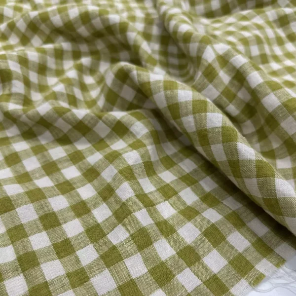 Yarn Dyed Washed Linen Gingham Fabric – Green Check – 100% Linen – 180gsm – 140cm - Image 4