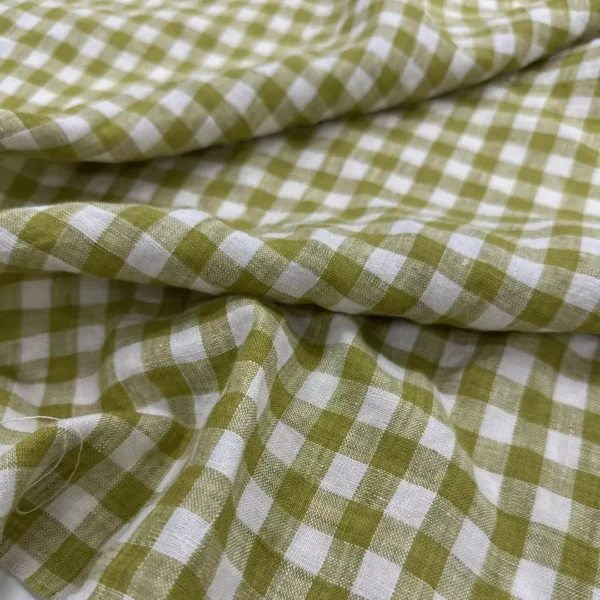 Yarn Dyed Washed Linen Gingham Fabric – Green Check – 100% Linen – 180gsm – 140cm - Image 5